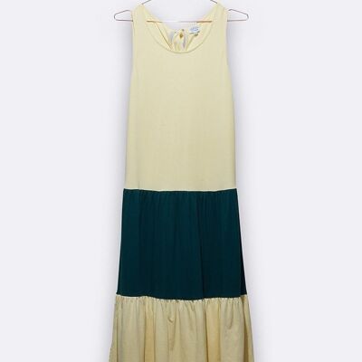 tilda dress in light yellow and petrol colors for women