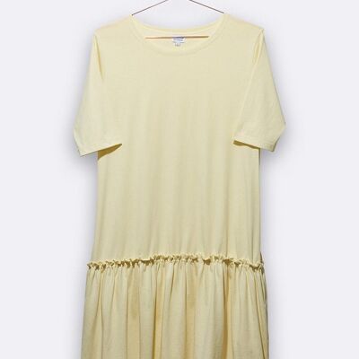 lea dress in light yellow with small popsicle embroidery for women