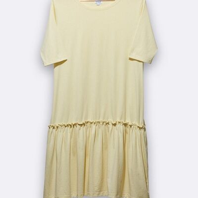 lea dress in light yellow with small popsicle embroidery for women