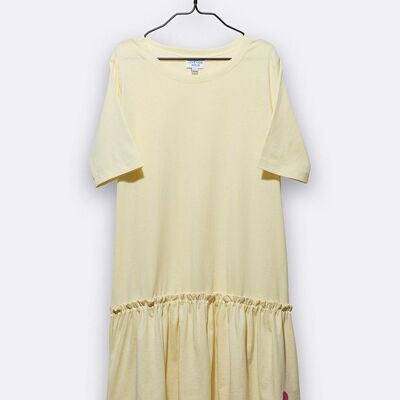 lea dress in light yellow with small popsicle embroidery for children