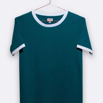 balthasar t shirt in petrol colors with white ribbed waistband for women