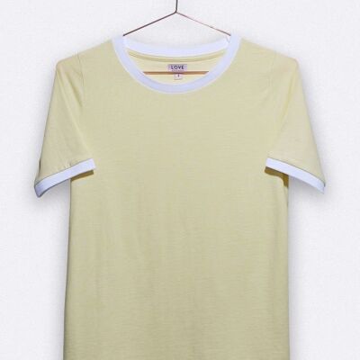 t-shirt balthasar jaune clair avec ceinture côtelée blanche pour femme