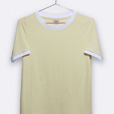 camiseta balthasar en amarillo claro con cinturilla acanalada blanca para mujer