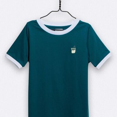 balthasar t shirt in petrol colors with white ribbed waistband