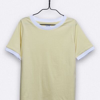 balthasar t shirt in light yellow with white ribbed waistband