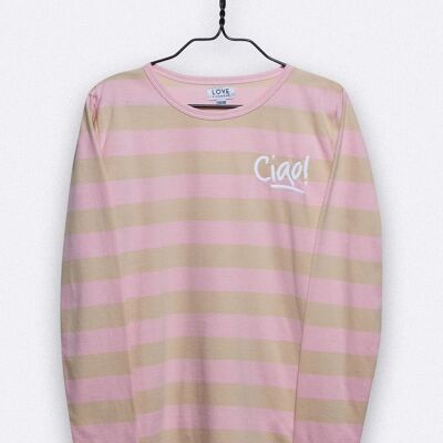 tommy longsleeve in lilac beige striped with ciao embroidery