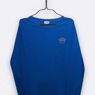 tommy longsleeve in bright blue with dog head embroidery