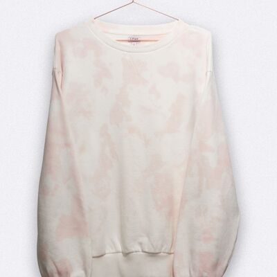 tilda sweater in white and pink tie-dyed organic cotton jersey for women