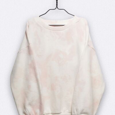 pull tilda en jersey de coton bio tie-dye blanc et rose