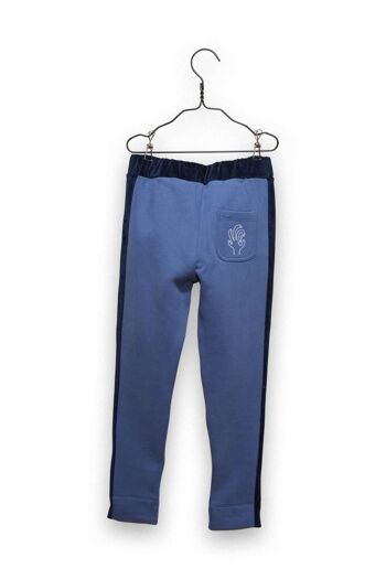 pantalon luca bleu avec des rayures en velours marine et l'imprimé ok 4