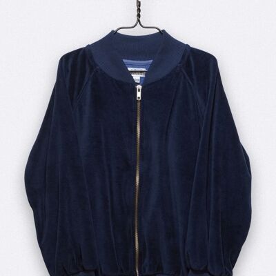 hugo jacket in navy velvet and blue jersey with the volcano print