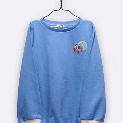 tommy sweater in blue and white with soccer patch