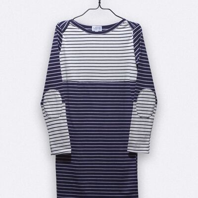 carla dress in lilac navy striped