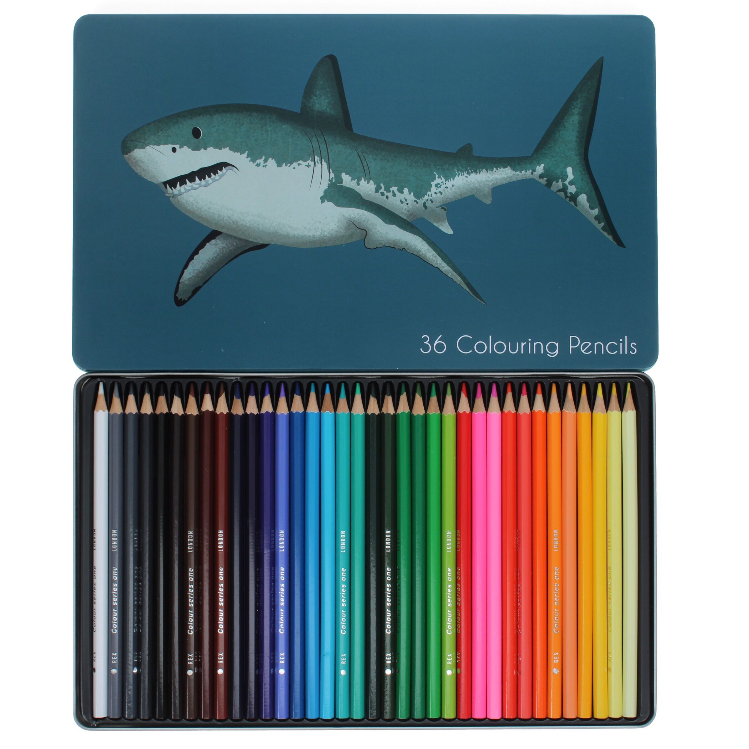 36 crayons de couleur dans une boîte - Requins