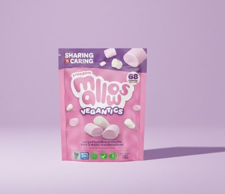 Freedom Mallows – Vegantics– Vanilla Plant Based Marshmallows; Top 14 Allergy Free-From, Halal Certified, Kosher & PKU Suitable