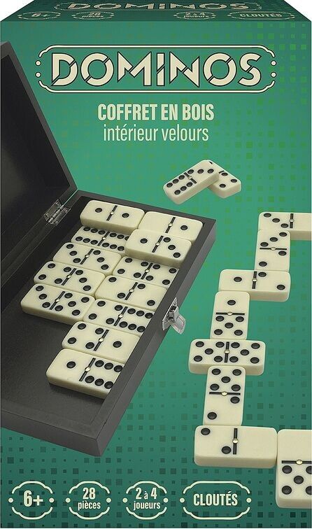 Domino-Box mit Nieten, 28 Stück, aus Holz