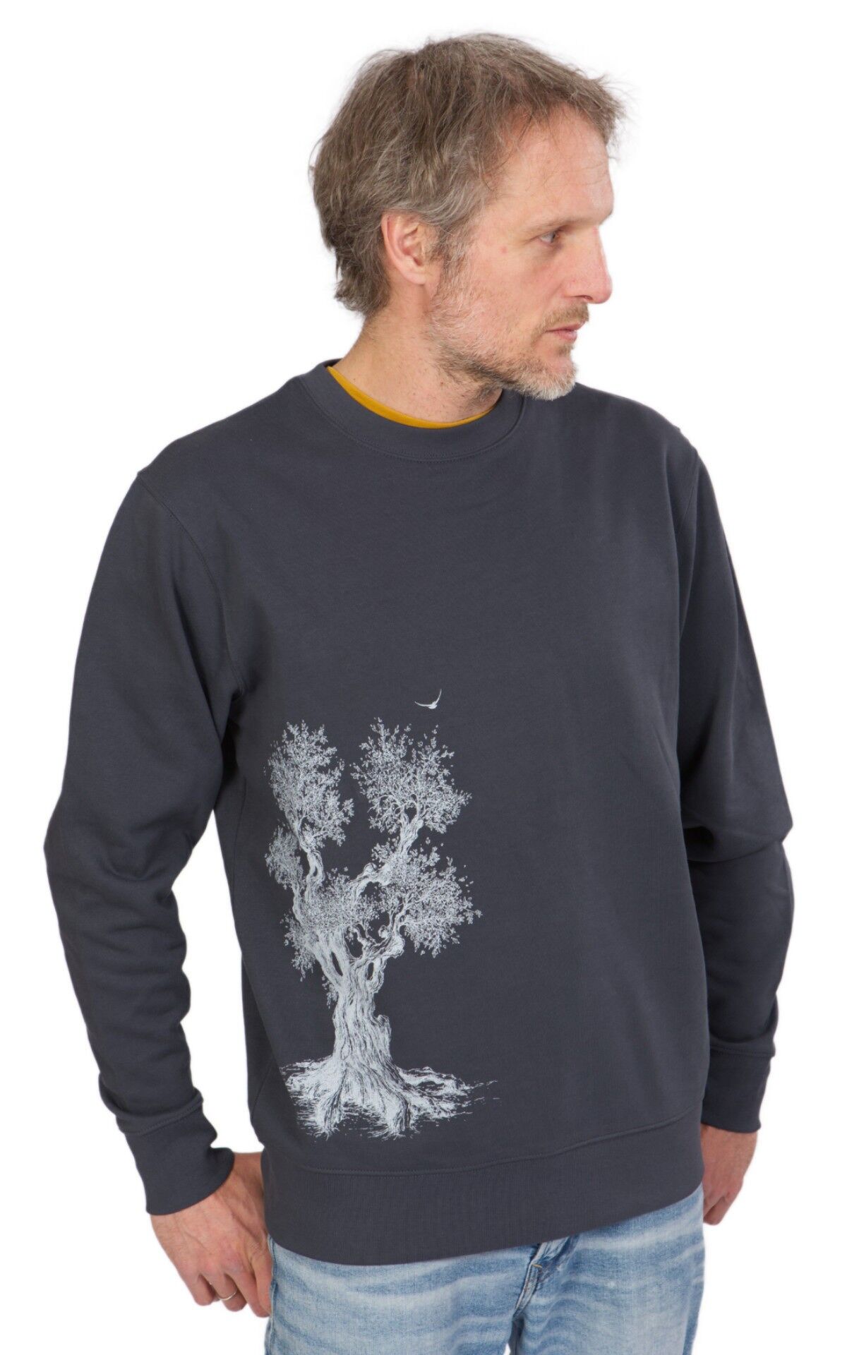 Organic Fairwear Sweater Unisex India Ink Olive Tree