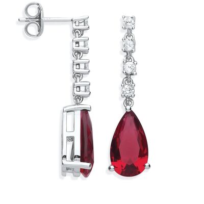 Boucles d'oreilles pendantes en argent sterling avec zircone cubique en forme de poire rouge rubis
