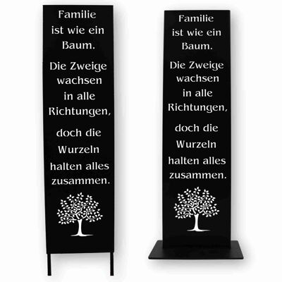 Planche à proverbes familiale en métal, décoration de jardin Panneau de jardin noir | 55 et 100 cm