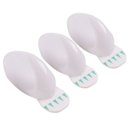 White 30mm x 50mm Oval Plastic Self-Adhesive Hooks - Pack of 3 - By Ashley