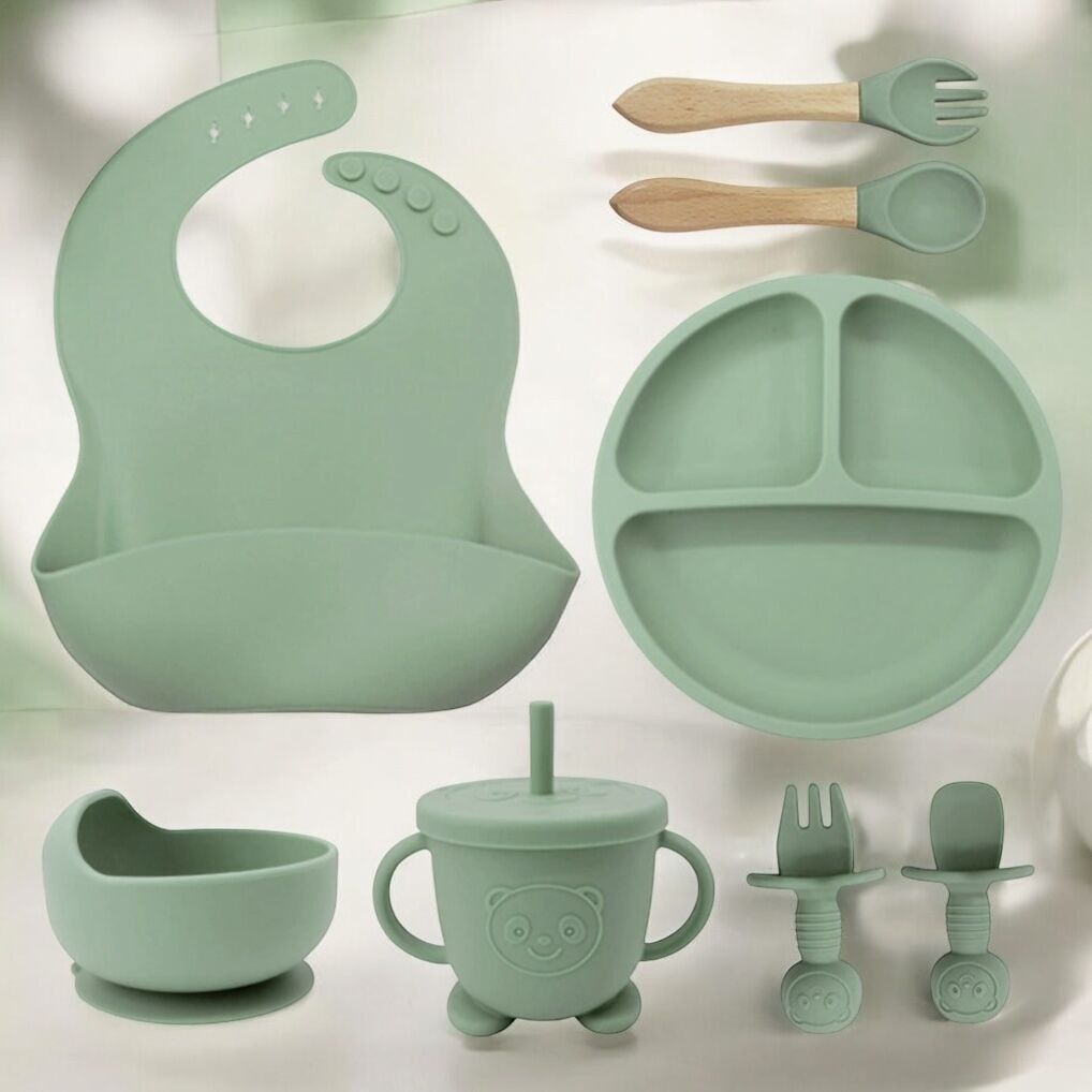 8-piece Silicone Baby Meal Set: Khaki