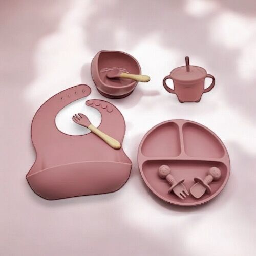 8-piece Silicone Baby Meal Set: Old Pink