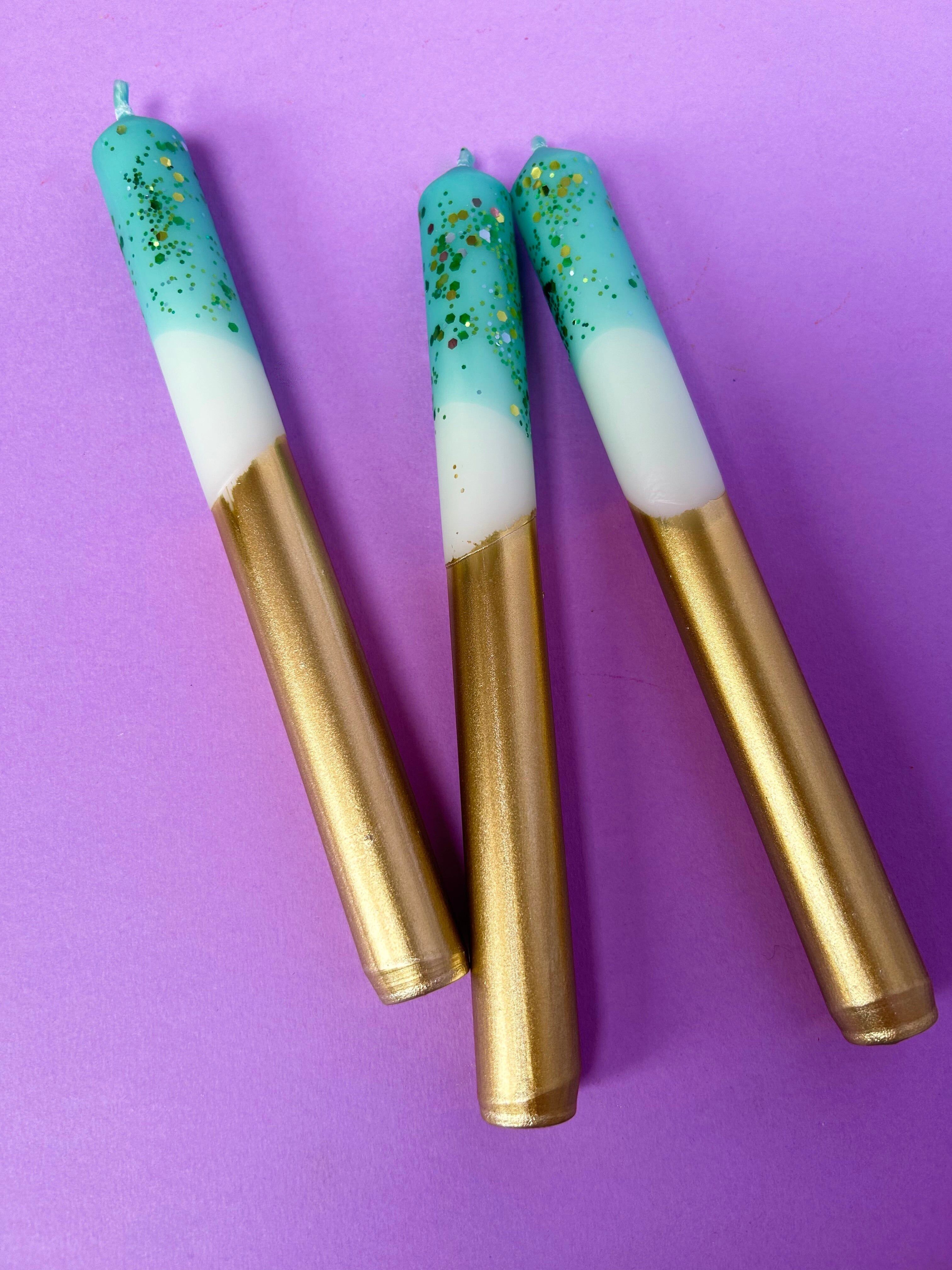 CRUSHED EMERALD Dip Dye Dinner Candle Trio