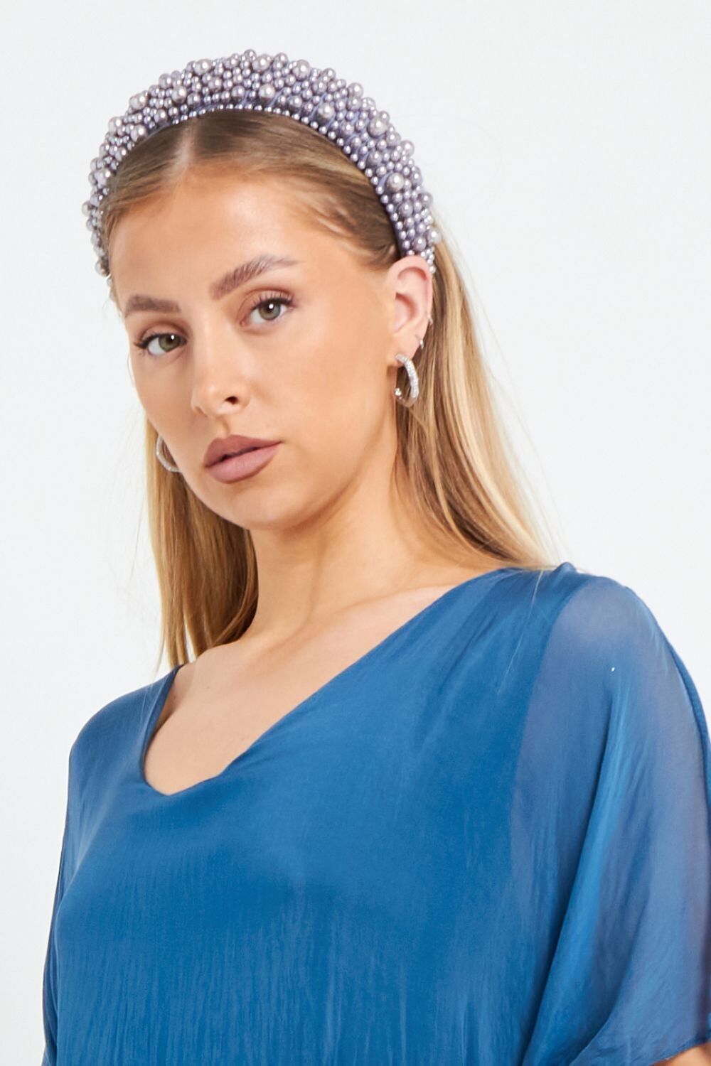 Cerchietto spesso in argento blu rosa perla