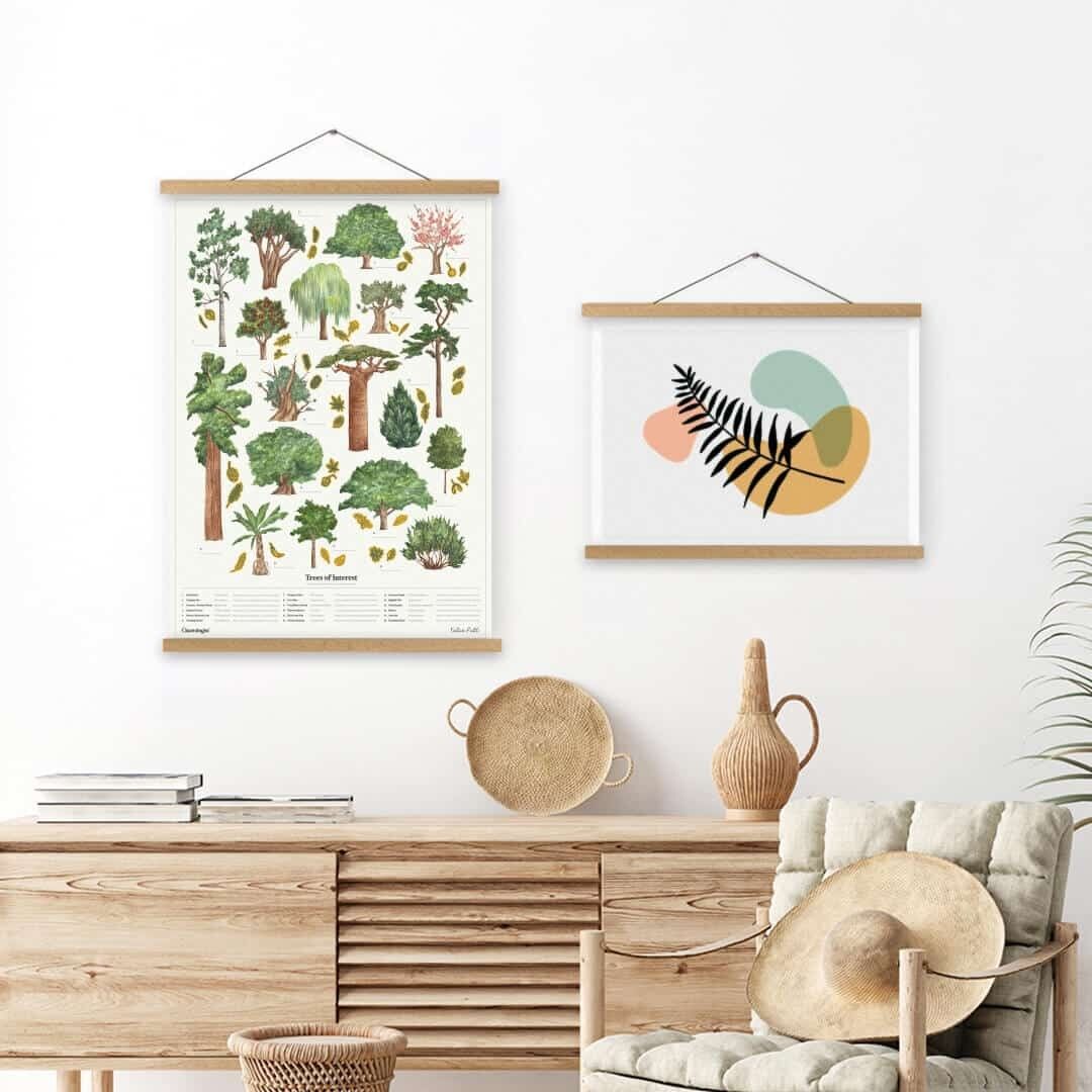 Colgador de carteles magnético de roble macizo - Colgador de cartólogo