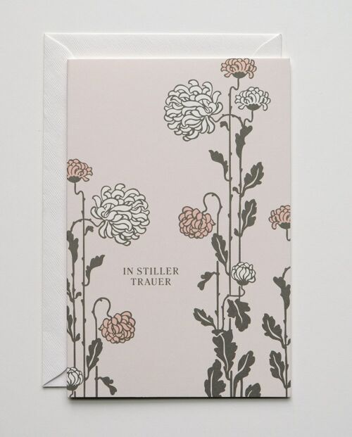 Trauerkarte Chrysanthemen, mit Umschlag