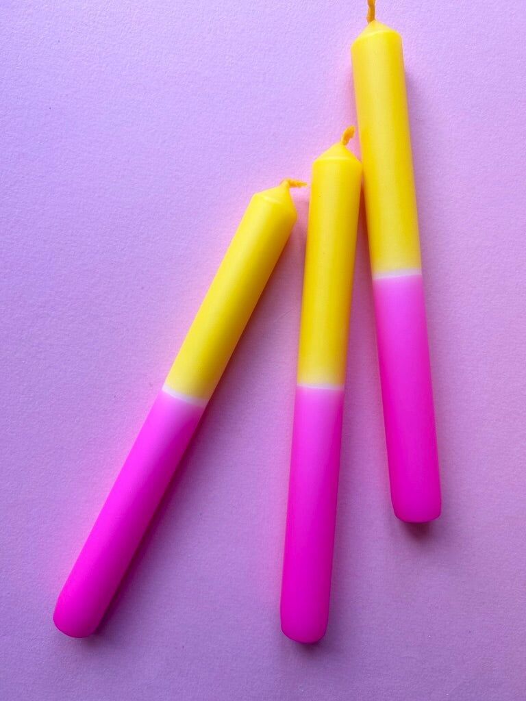 FLAXEN FUSCIA Dip Dye Dinner Candle Trio