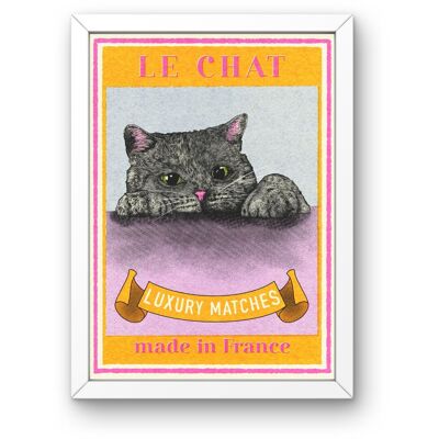 'Le Chat' Black Cat Matchbox Art Print | Pack Of Two