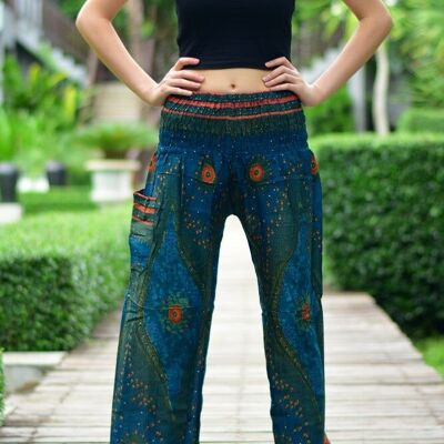Pantalones harén de talle pequeño con estampado Moonshine verde Bohotusk (talla 4 del Reino Unido)