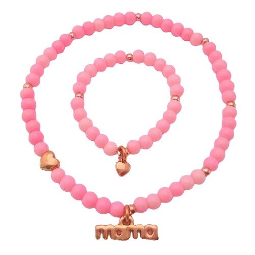 Mama & baby girl bracelet Soft Pink & Hearts
