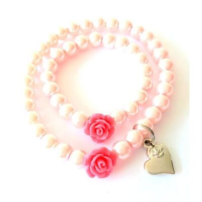 Mama & baby girl bracelet Pink Pearls & Coral Rose