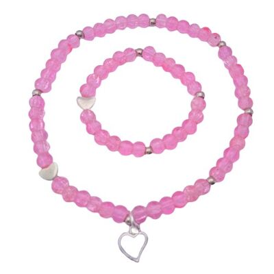 Mama & baby girl bracelet Pink Crackle & Hearts