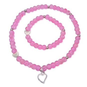 Bracelet maman & bébé fille Rose Brillant & Coeurs