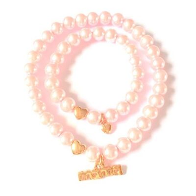Mama & baby girl bracelet Pink Pearls Rose Gold