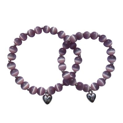 Bracelet Maman & Fille Lilas Catseye & Plaqué Argent