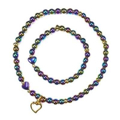 Pulsera Mama & Baby Girl Hematites y Corazones Multicolor