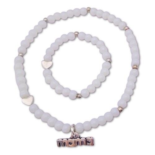 Mama & baby girl bracelet White & Hearts