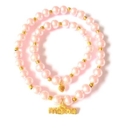 Mama & baby girl bracelet Pink Pearls Gold