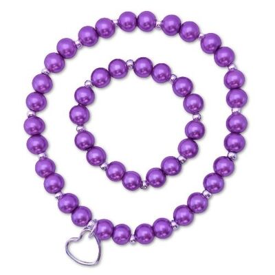 Mama & baby girl bracelet Purple Pearls & Silver Plated