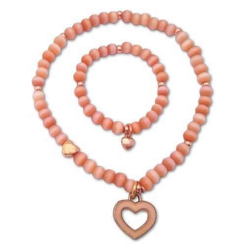 Mommy & baby girl bracelet Peach Catseye & Hearts