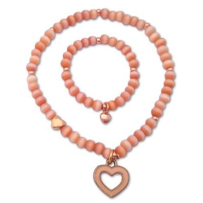 Mommy & baby girl bracelet Peach Catseye & Hearts
