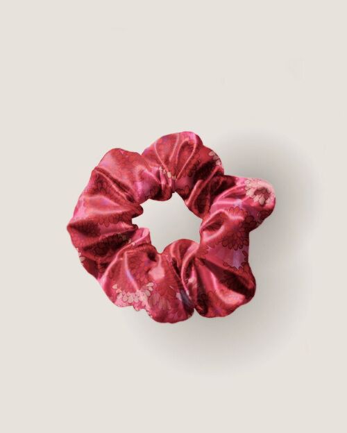 Chouchou en soie rose Fuchsia imprimé exclusif