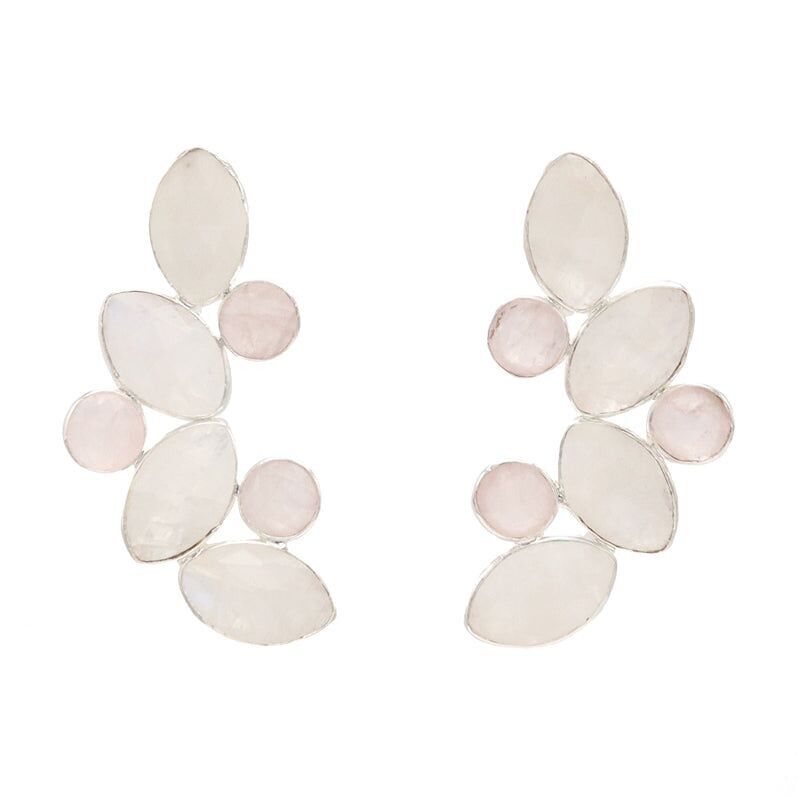 Orecchini Hali in pietra di luna d'argento e quarzo rosa