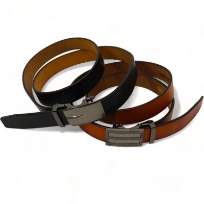 Ceinture homme - Ceinture automatique - cuir véritable avec boucle automatique - Ceinture pantalon 2 Pièces - noir et cognac