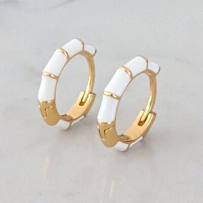 Bamboo Accent White Enamel Hoop Earrings