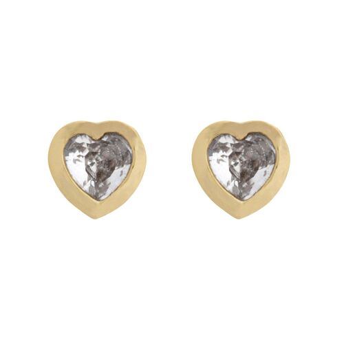 Gaya - Crystal Heart Stud Earrings - Gold